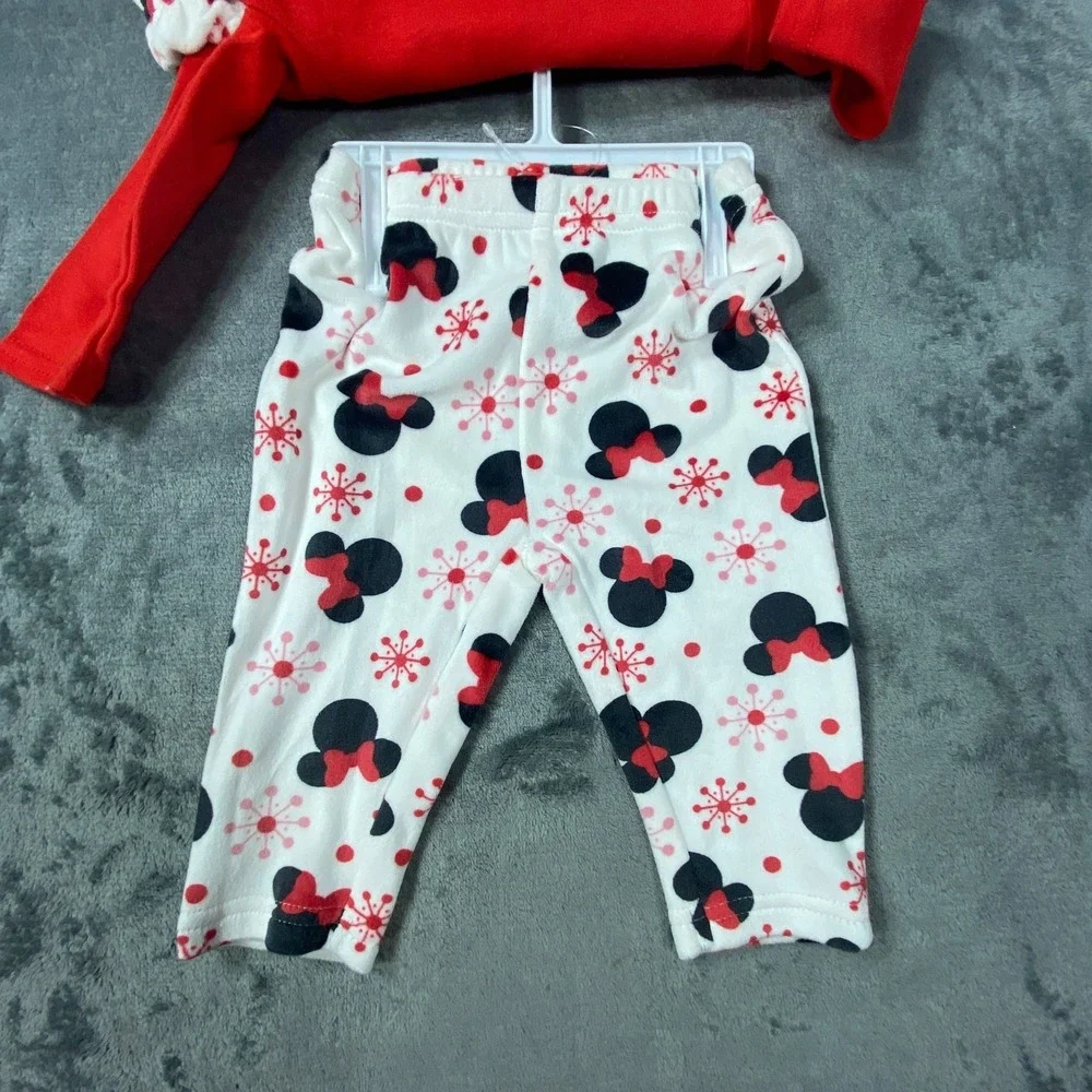 NWT Disney Baby‎ Girl Minnie Set 0-3 M Red Christmas Outfit Bodysuit Pants Bow